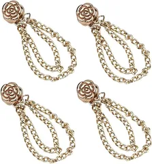 MINORITY DESIGN 裾上げクリップ マグネット 裾止め ズボン 洋服クリップ 衣類 固定 チェーン付き 4点セット (花柄， ゴールド)