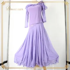 社交ダンス 衣装 スタンダード 上下セット ツーピース レッスンウェア パーティ衣装 ICHIOKU イチオク パープル系 薄紫 ラインストーン 長袖 スカートセット 薄紫系 伸縮性 無地 ポリエステル ドレス レディース ダンスウェア 練習着 フィットネス