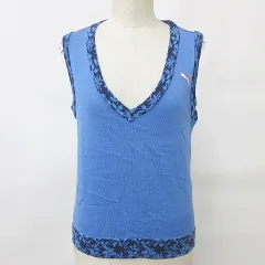 プーマ PUMA ゴルフ ニット ベスト プルオーバー Vネック ロゴ 花柄 綿 コットン 青 ブルー 紺 ネイビー M