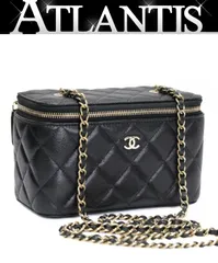 美品 シャネル CHANEL マトラッセ チェーンバニティバック キャビアスキン 黒 G金具 【73356】