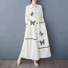 シャツワンピース ロングワンピース  レディース きれいめ 大きいサイズ  ワンピース  Aライン 大人 可愛い  着痩せ