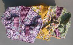 bc009  ブロックプリント キルティングジャケット カーディガン ジャケット ヴィンテージ  ボロ インド ビンテージ BORO アンティーク シャビーシック  ハンドメイド カラフル グリーン キルティング キルト   春色