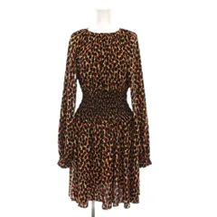 ケイトスペード KATE SPADE ワンピース ひざ丈 総柄 長袖 XS ブラウン 黒 ブラック ベージュ /YM