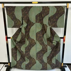 単衣 小紋 裄66 化繊 洗える着物 MK-3176