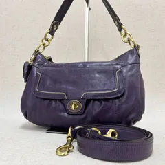 COACH　コーチ　2WAY　ショルダーバッグ　ハンドバッグ　レザー　パープル　ターンロック　ゴールド金具