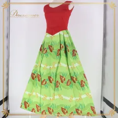 フラダンス 衣装 ワンピース ドレス レッド系 グリーン系 ノースリーブ レイ柄 花柄 葉っぱ柄 かわいい 鮮やか 華やか 明るい カラフル 赤 緑 ハワイアン アロハ ハワイアンプリント フラ ダンス レッスン 練習 カジュアル おしゃれ パーティー