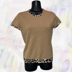 Rue de B　リューデベー　カットソー　ベージュ　レディース　襟トリミング　アニマル　ラインストーン　半袖　イタリア