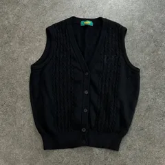 日本製 90s Vintage KENZO GOLF Cable Knit Vest ケンゾーゴルフ ケーブルニット ベスト ロゴ刺繍 ブラック 黒 レディース