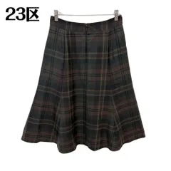 【美品】 23区 フレアスカート 38 モスグリーン×ボルドー タータンチェック