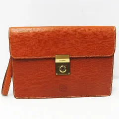LOEWE ロエベ アナグラム レザー クラッチバッグ セカンドバッグ ブラウン系 鍵付き ★3039 B0004-08-0119①