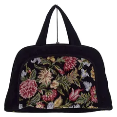 FEILER(フェイラー) ボストンバッグ - 黒×カーキ×マルチ 花柄/本体ロックなし