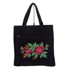 FEILER(フェイラー) トートバッグ - 黒×グリーン×マルチ フラワー(花)