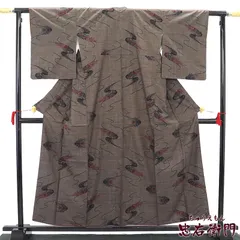 本場大島紬 証紙付き 袷 レディース 正絹 茶褐色 花柄 流水 身丈159.5cm 裄丈64cm カジュアル ランチ会 Mサイズ相当