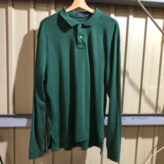 1517 POLO RALPH LAUREN 長袖ポロシャツ グリーン XL ポロラルフローレン ワンポイント 刺繍ロゴ ポロポニー 古着卸 アメリカ仕入