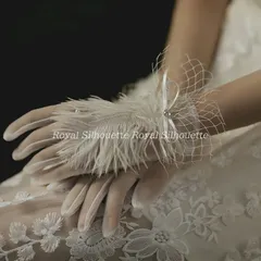 グローブ ウェディンググローブ ウェディング ホワイト ラインストーン 白 羽 フェザー 透け感 レース ラインストーンブライダルグローブ 