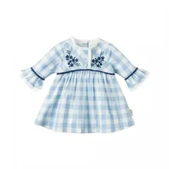 【新品・未使用】dave&bella ギンガムチェック ワンピース 女の子 ベビー キッズ フリル袖 刺繍 フォーマル ドレス 春 70 80