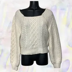 INGNI　イング　セーター　アイボリー　レディース　伸縮性有　厚手　クロップド丈　セーター　スクエアネック　ボレロ風切替　ハイゲージ　綱編み