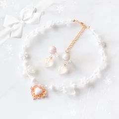 little princess＊ White princess ♡ キッズイヤリング キッズネックレス セット キッズアクセサリー 子供 プレゼント 可愛い 女の子 姫 キッズ 雪 冬 白 noakoma kids