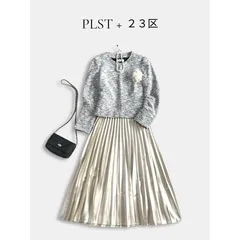 ◇コーディネート2点◇  PLST ノーカラーツイードジャケット × 23区 サテンプリーツスカート フォーマル セレモニー 入学式 卒業式 上品 きれいめ