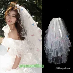 ウェディングベール 蝶 リボン パール メロウベール ミディアムベール ミドルベール ふわふわ 4段ベール ウエディングベール 結婚式 花嫁