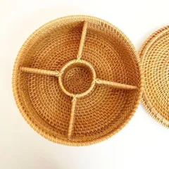 ラタン 間仕切り5分割 バスケット お菓子カゴ カゴバスケット アタバスケット アタカゴ 手作り かご フタ付き おしゃれ 小物入れバスケット