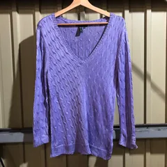 1519 LAULEN RALPH LAUREN セーター パープル M ローレンラルフローレン ニット シルク ケーブル編み 古着卸 アメリカ仕入