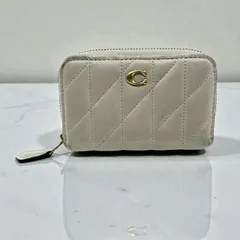 COACH　コーチ CM505 スモール ジップ アラウンド カード ケース ピロー キルティング　コインケース　ベージュ　クリーム　レザー