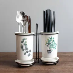 2個一体セット 箸立て箸ラックドレインラックキッチン食器収納排水穴セラミッククリエイティブファッション植物かわいいホームキッチンダイのサムネイル