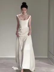 ウェディングドレス、花嫁用ドレス、高級パーティー用ドレス、肩出しロングドレス'パーティードレス