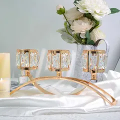 3アームクリスタルキャンドルホルダー キャンドルホルダー アーチキャンドル スタンド テーブル 燭台 センター ピース 結婚式 ダイニングル