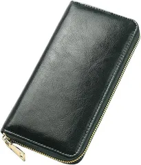 KASSAI 本革長財布 ラウンドファスナー メンズ レディース 大容量 小銭入れ付 (ダークグリーン)