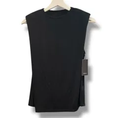 タグ付き 未使用品 anuans アニュアンス アセテート ノースリーブ カットトップス 黒 ブラック サイズFREE 定価¥14300 ストレッチ ドレープ 肩パッド レディース 夏 ゴーゴー古着久喜倉庫店 草3058