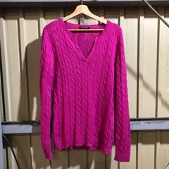 1521 LAULEN RALPH LAUREN セーター ピンク L〜XL ローレンラルフローレン ニット コットン  ケーブル編み 古着卸 アメリカ仕入