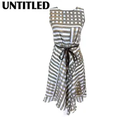 【美品】UNTITLED ノースリーブワンピース 1 チェックボーダー柄　グレー
