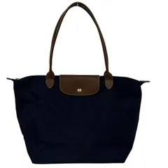 LONGCHAMP(ロンシャン) ショルダーバッグ ル・プリアージュオリジナル ネイビー×ダークブラウン 折りたたみ レザー