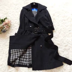 美品　バーバリー ブルーレーベル　BURBERRY BLUE LAVEL　ノヴァチェック　チェック柄　ロングコート　ウールトレンチコート　ダブル　フレア　ベルト付き　メタルボタン　ボタンロゴ　美シルエット　Aライン　ウール　ブラック　黒　36　S
