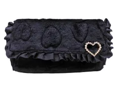 Samantha Thavasa サマンサタバサ フェイクファー ブローチ ハート柄 チェーン セミショルダー バッグ 黒 ◇■ レディース