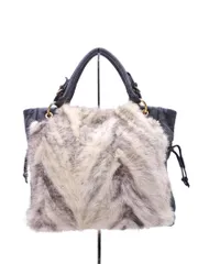 PAOLO MASI パオロマージ ファー 切替 トート バッグ 黒ｘオフホワイト ◇■ レディース