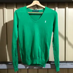 1523 Ralph Lauren セーター グリーン S ラルフローレン ニット コットン ワンポイント 刺繍ロゴ ポロポニー 薄手 古着卸 アメリカ仕入
