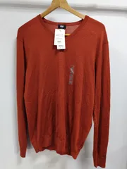 h25◆新品 ユニクロ　uniqlo エクストラファインメリノVネックセーター  茶色に近いオレンジXLウール100%定価2990円