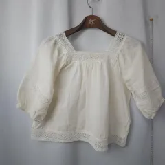 刺繍レース半袖ブラウス / レディース S オススメ