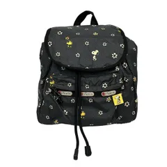 LESPORTSAC(レスポートサック) リュックサック - ダークグレー×白×イエロー 花柄/PEANUTSコラボ