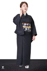 色無地 着物 洗える着物 袷 単品 仕立て上がり 12カラー S/M/L/TL/BL PO-28 黒（喪服用）