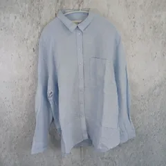 H&M エイチアンドエム シンプルシャツ  麻100% 胸ポケット付き 長袖 水色 リネン US XLサイズ レディース 〇□