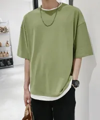 レイヤード風tシャツ メンズクルーネック【カラー：ミント　商品コード：84JIQI-003】