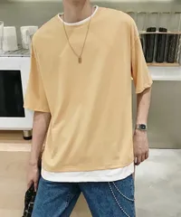 レイヤード風tシャツ メンズクルーネック【カラー：ベージュ　商品コード：84JIQI-003】