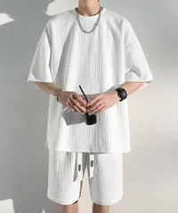 メンズ 半袖tシャツ ハーフパンツセット【カラー：ホワイト　商品コード：84JIQI-005】