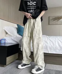 ロゴパンツ メンズ ワイドパンツ 韓国風【カラー：ベージュ　商品コード：87DKFSH-001】