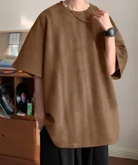 メンズtシャツ 半袖 スエード調Tシャツ【カラー：ブラウン　商品コード：87MP-001】