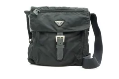 プラダ ショルダーバッグ ミニ メッセンジャー 三角ロゴ プレート クロスボディ ナイロン 黒 ブラック PRADA 4873h